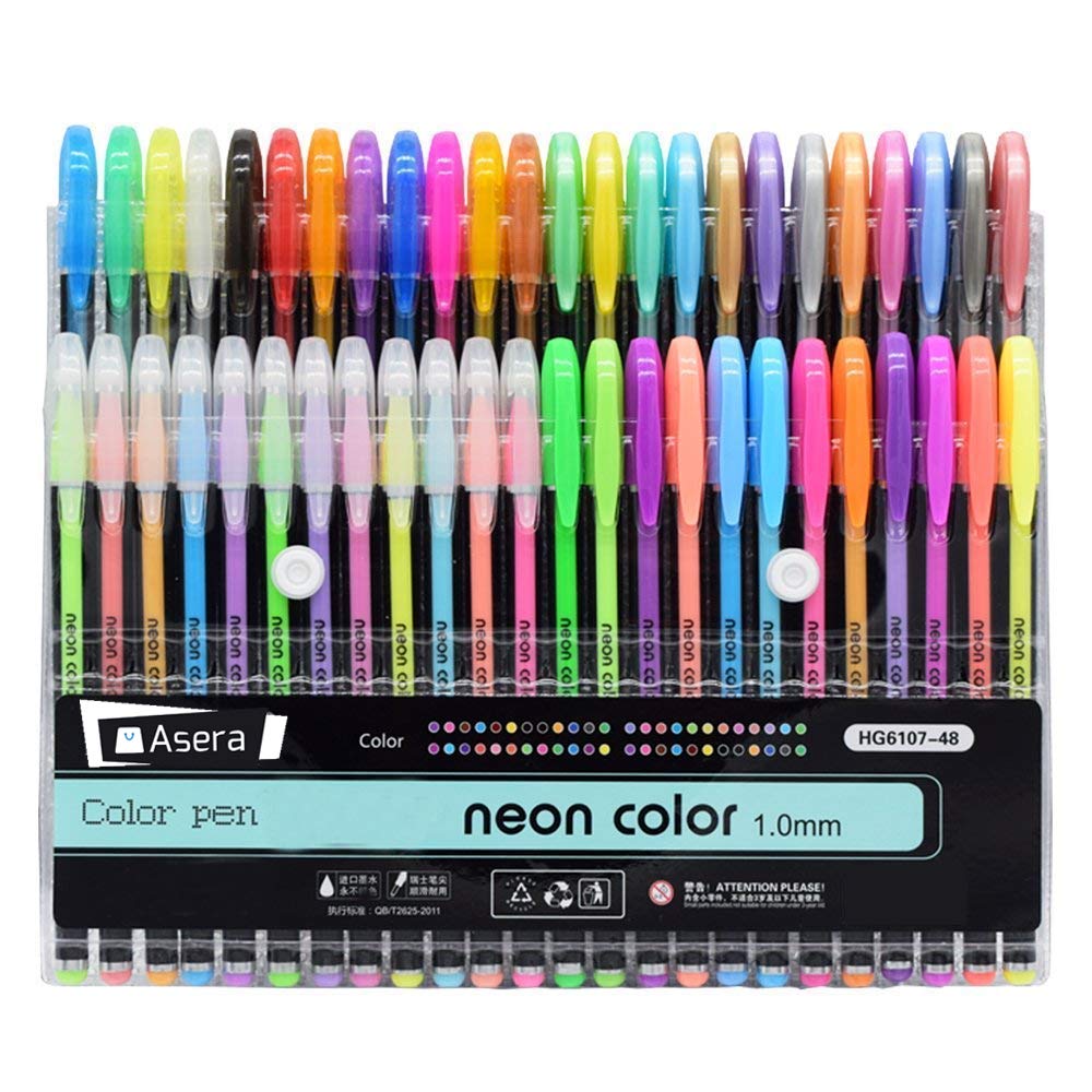 48 Pc Neon Colour pens Gel Pens set, Glitter, Metallic Pastel, Highlighter pens Set
