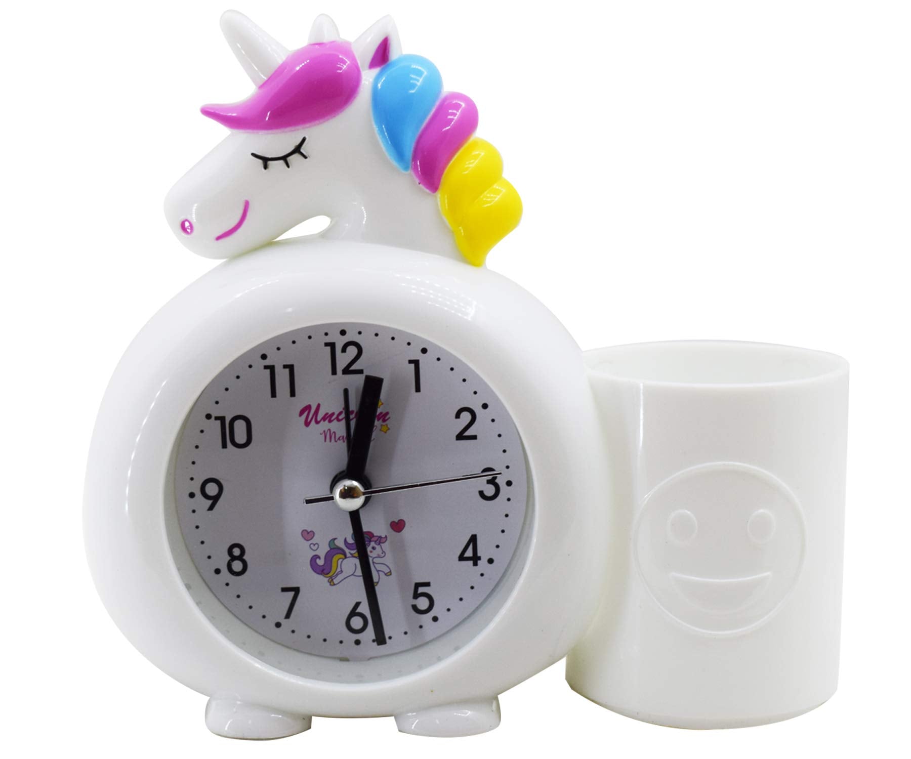 Asera Unicorn Alarm Table Clock with Pen/Pencil Stand for Kids Birthday Return Gifts (White)